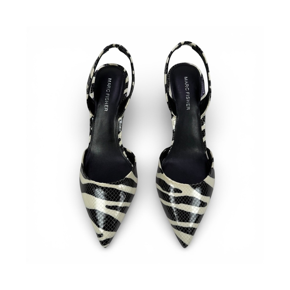 Marc Fisher Hadya Slingback Pump Womens 9.5 Zebra Pointed Toe Sculpted Heels